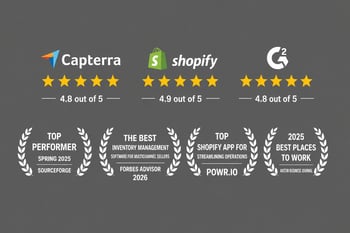 Capterra, Shopify, and G2 ratings with Ordoro awards